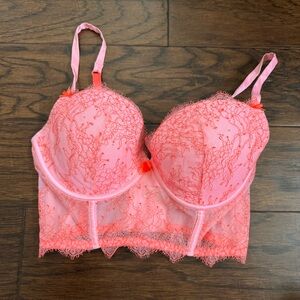 Victoria’s Secret pink/coral lace lined push-up long line bra
